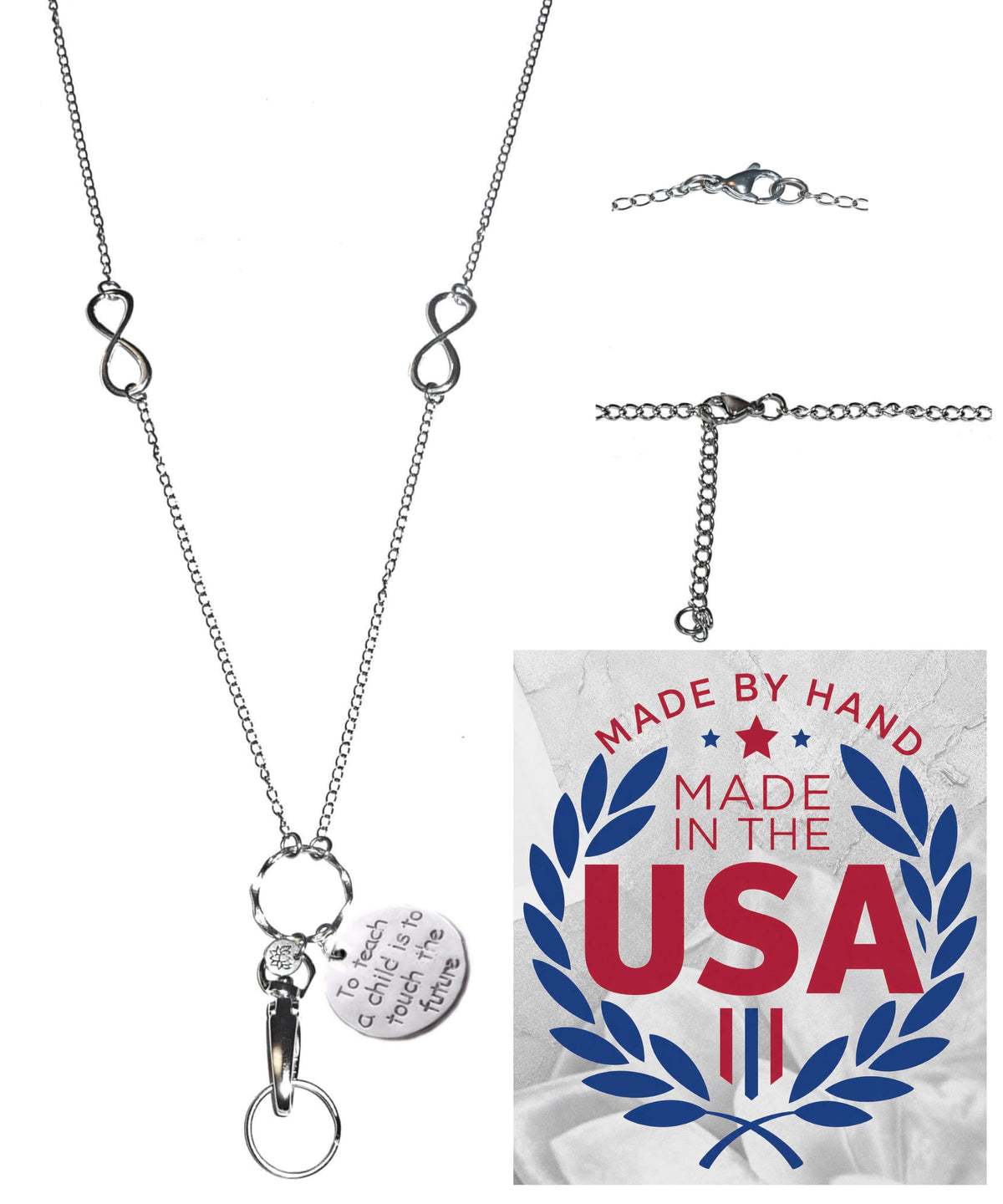Hidden Hollow Beads Charm Stainless Steel Strong Hand Made USA Women's 34 "Lanyard, ID Badge Card Holder Teacher Nurse Keys