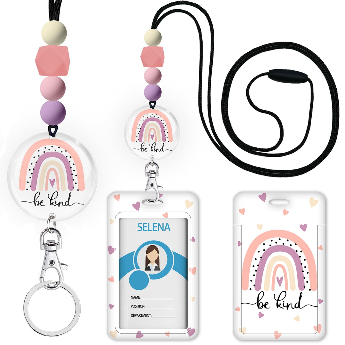 Teacher Lanyards for ID Badges, Breakaway Handmade, Be Kind Heart