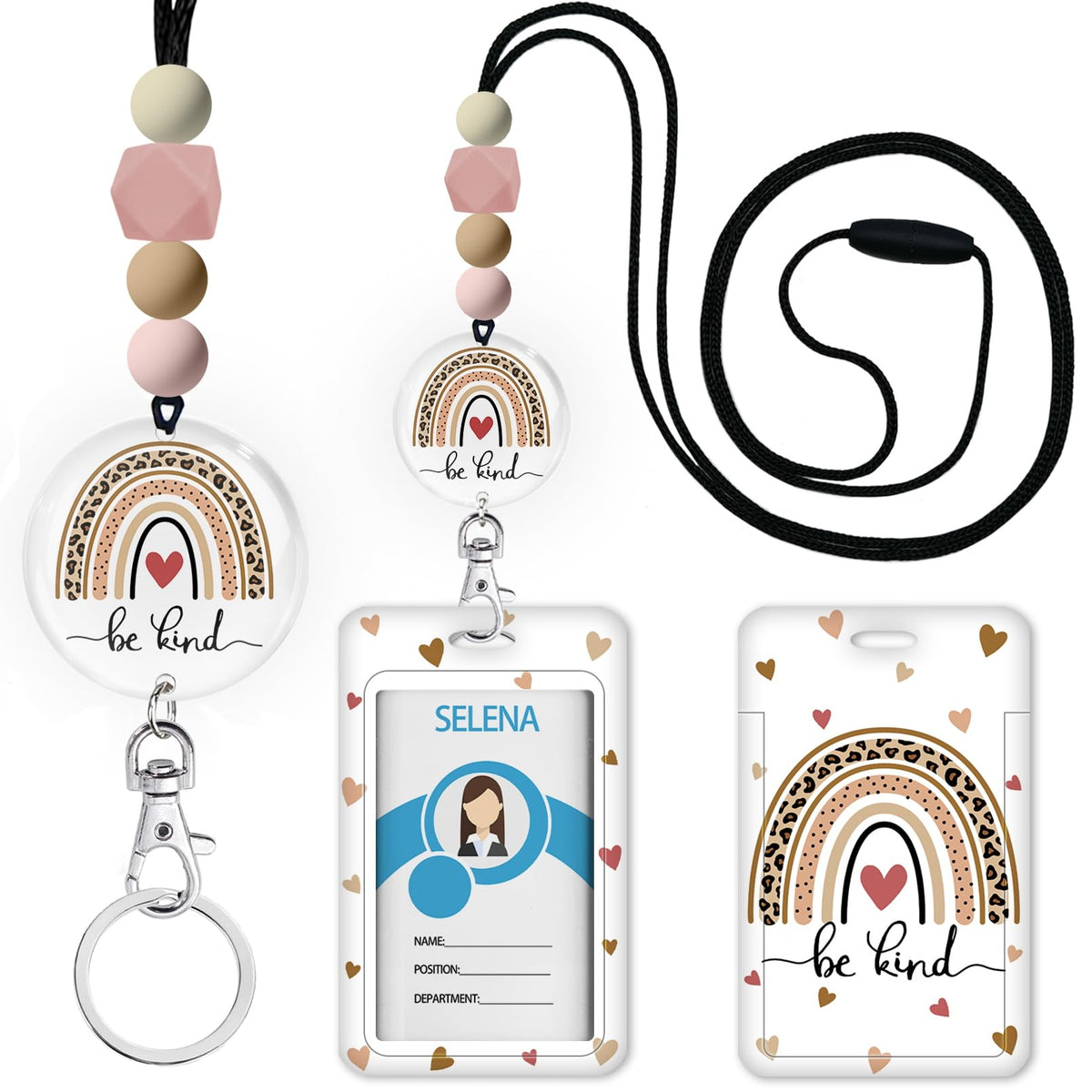 Teacher Lanyards for ID Badges, Breakaway Handmade, Be Kind Heart