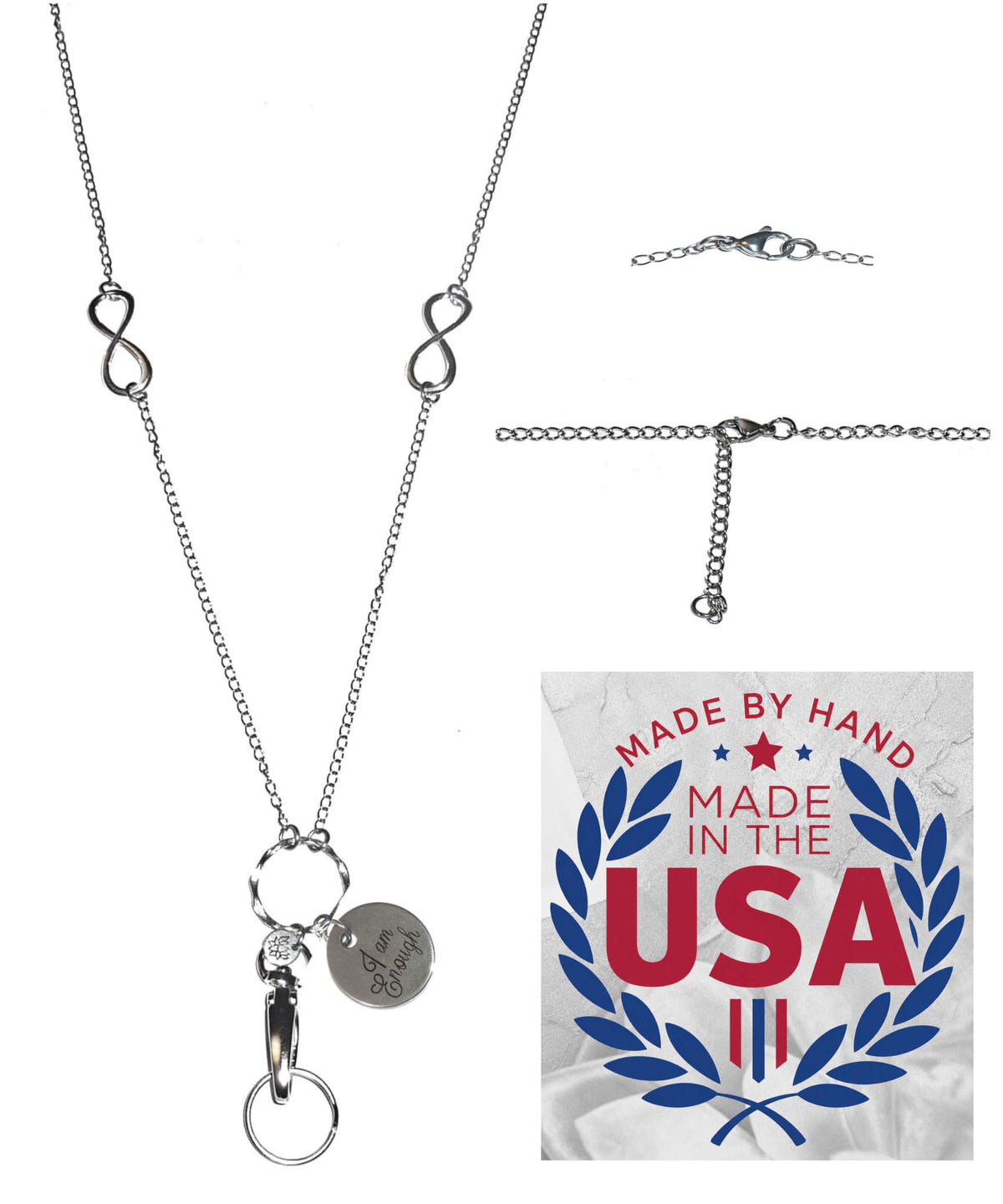 Hidden Hollow Beads Charm Stainless Steel Strong Hand Made USA Women's 34 "Lanyard, ID Badge Card Holder Teacher Nurse Keys