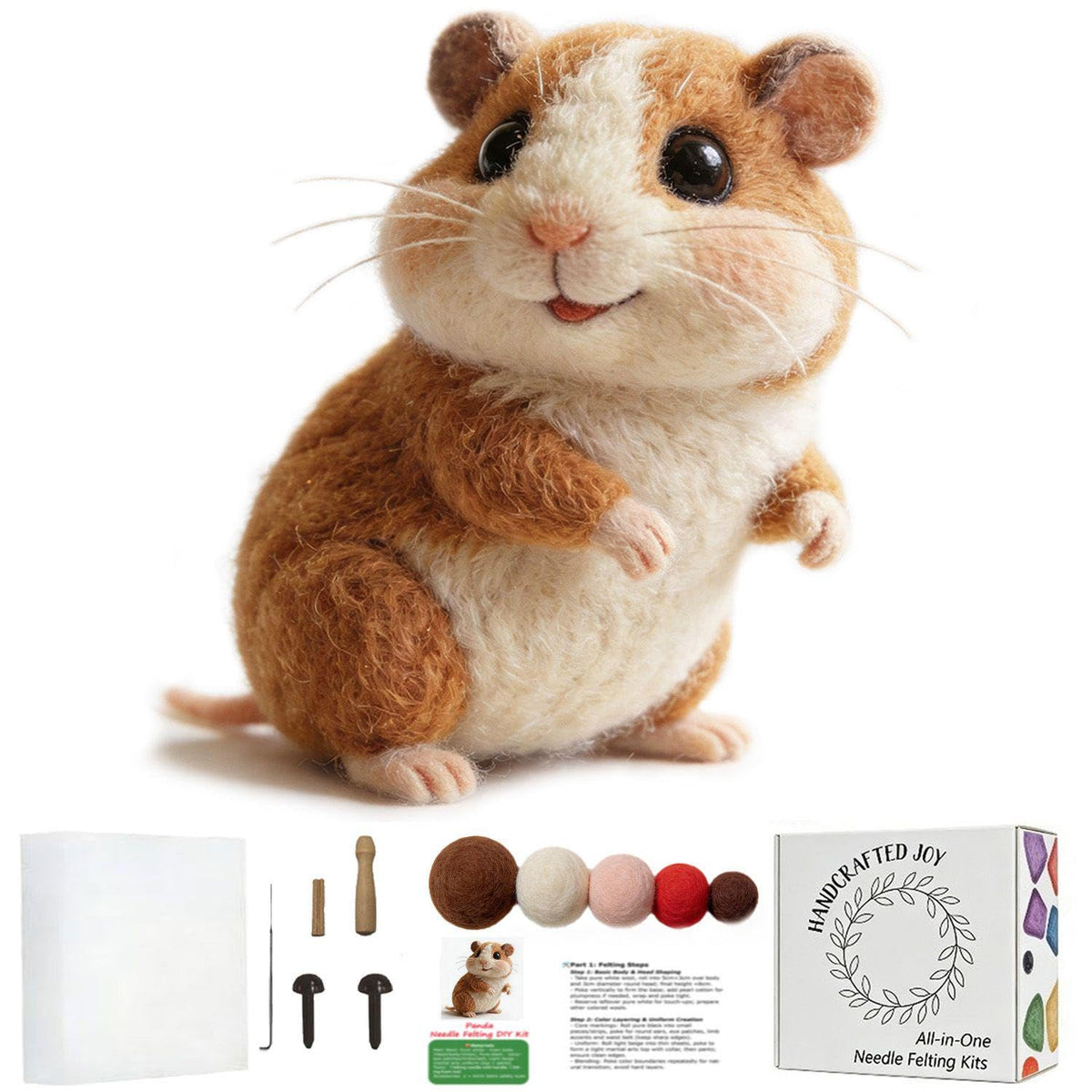 DIY Needle Felting Kit Cute Pink Pig – Needle Felting Starter Kit with Fiber Roving, Needles, Felting Pad & Instructions | Felted Farm Animal Kit for Beginners Adults | DIY Craft Gift Home Decoration