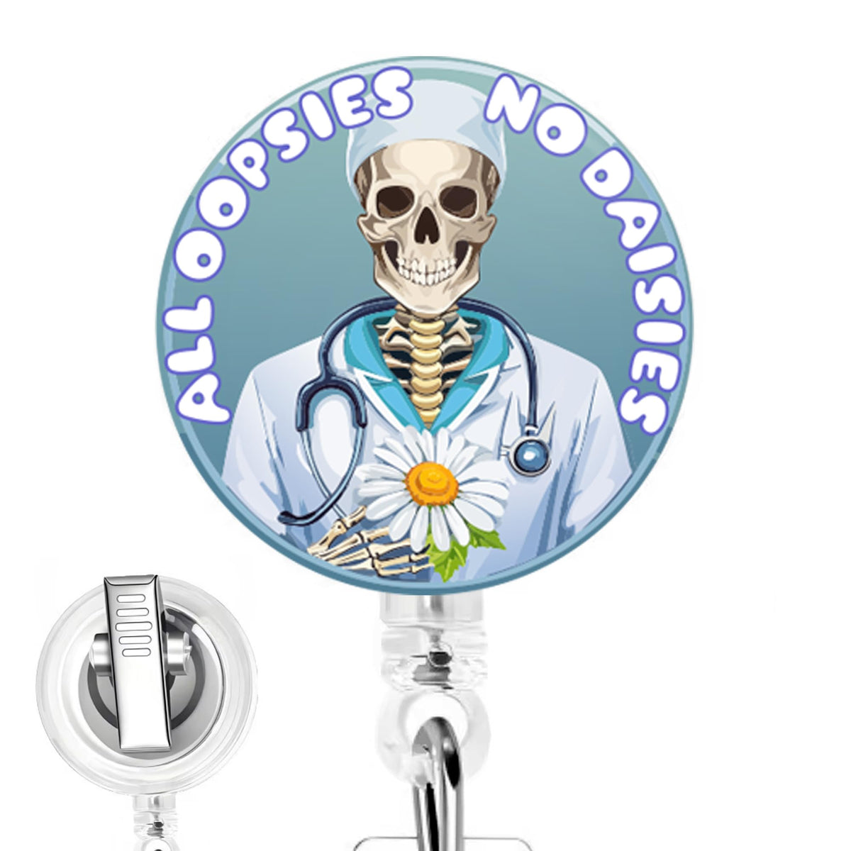 I'm Fine Blonde Messy Doll Nurse Badge Reel - Handmade Retractable Badge Clip for RN, Nursing Students, Healthcare Workers with Swivel Clip