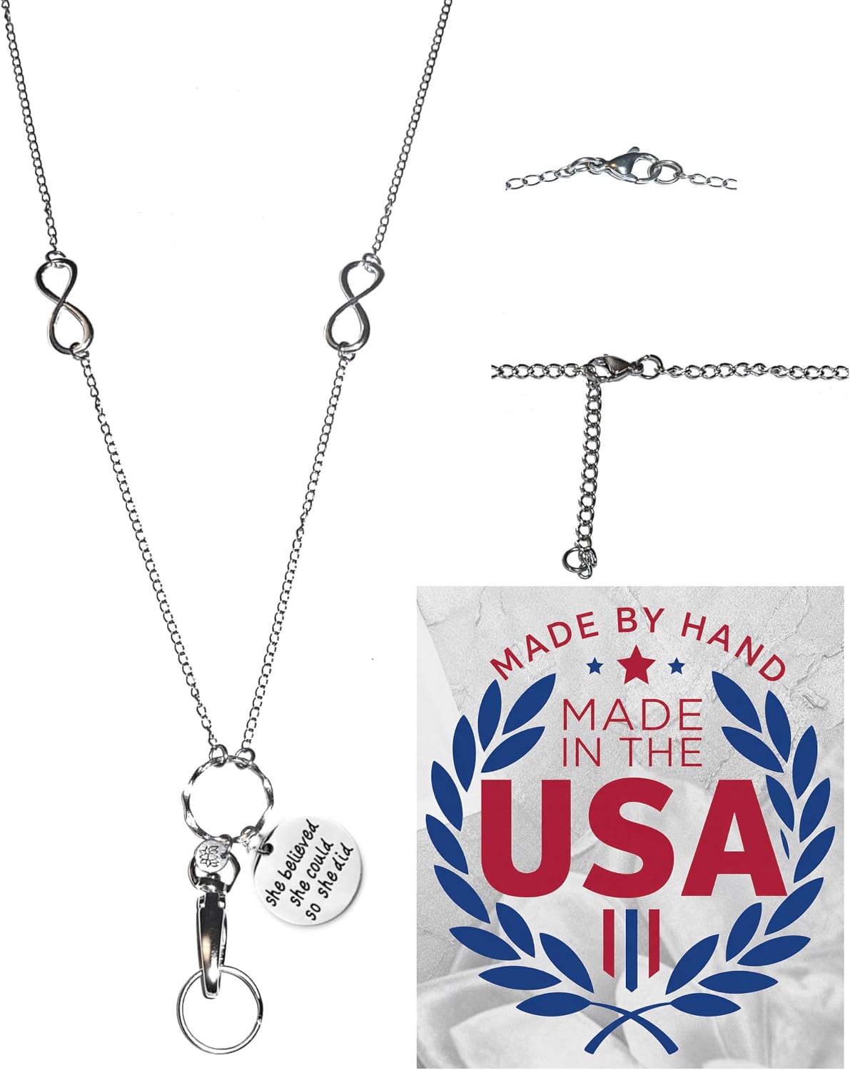 Hidden Hollow Beads Charm Stainless Steel Strong Hand Made USA Women's 34 "Lanyard, ID Badge Card Holder Teacher Nurse Keys