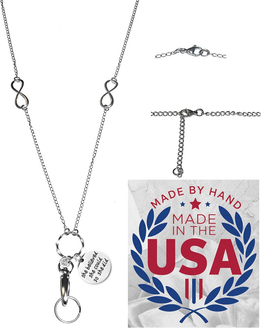 Hidden Hollow Beads Charm Stainless Steel Strong Hand Made USA Women's 34 "Lanyard, ID Badge Card Holder Teacher Nurse Keys