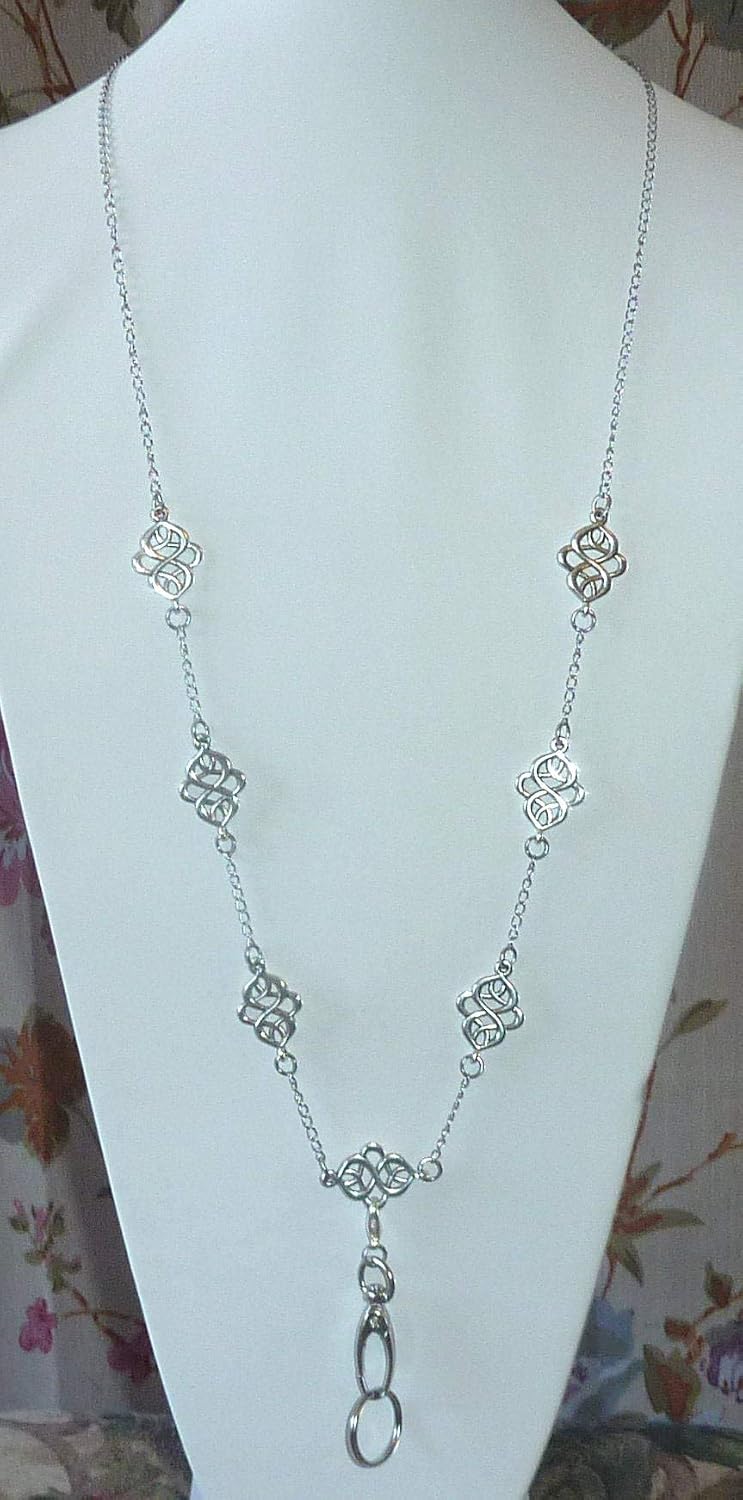 Hidden Hollow Beads Stainless Steel Strong Hand Made USA Women's 34" Necklace Lanyard, ID Badge Card Holder Teacher Nurse Keys