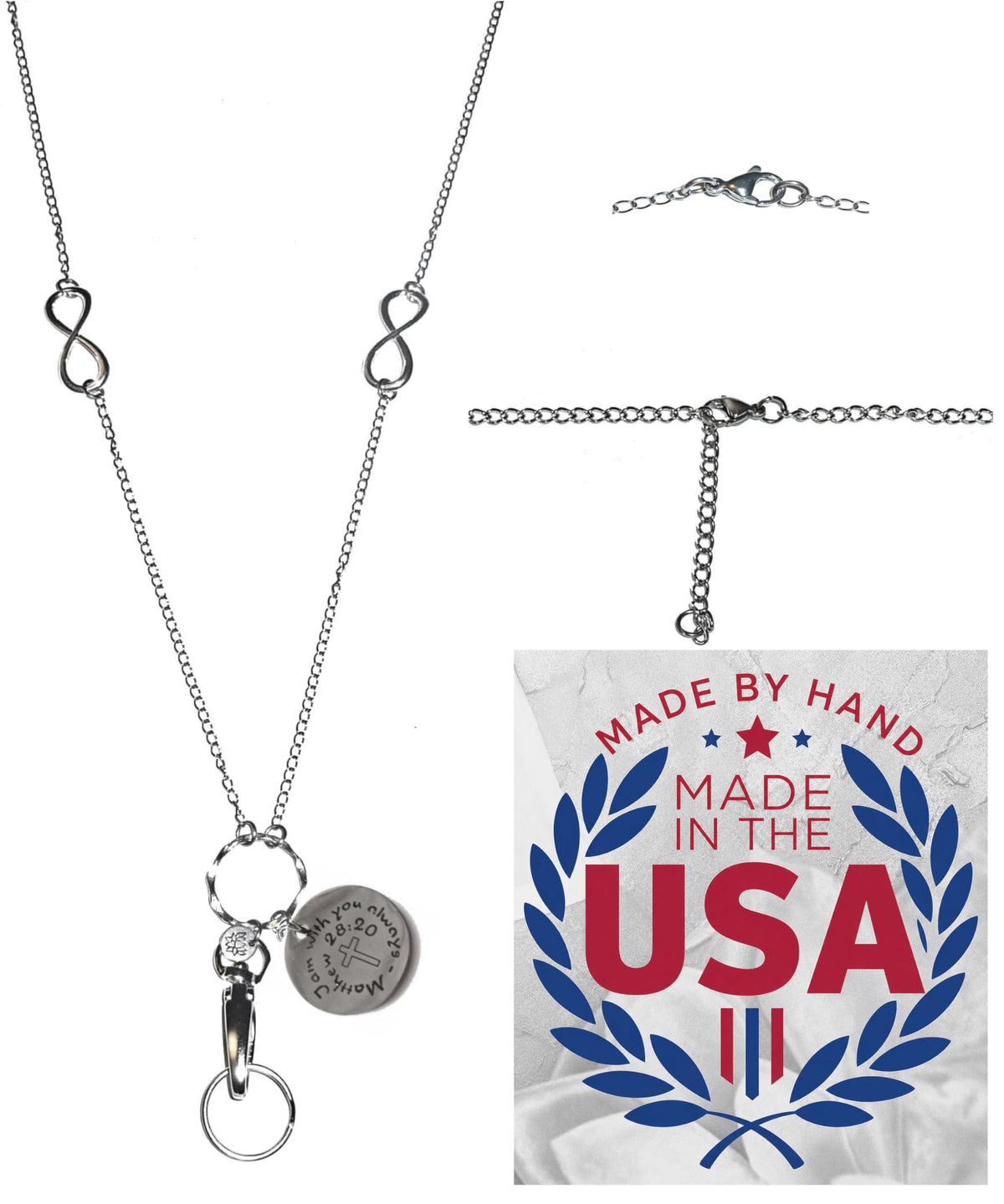 Hidden Hollow Beads Charm Stainless Steel Strong Hand Made USA Women's 34 "Lanyard, ID Badge Card Holder Teacher Nurse Keys
