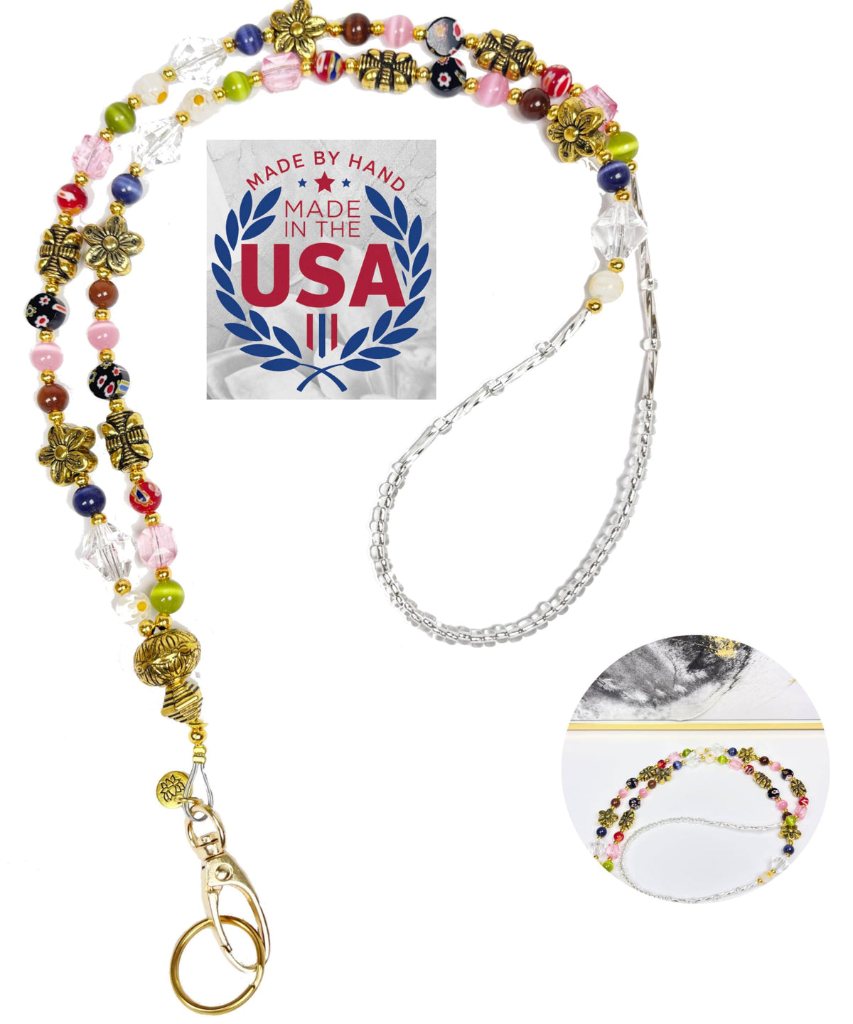 Hidden Hollow Beads Slim Style Women's Fashion Beaded Lanyard, 34" Jewelry Lanyard for ID Badge Holder and Keys