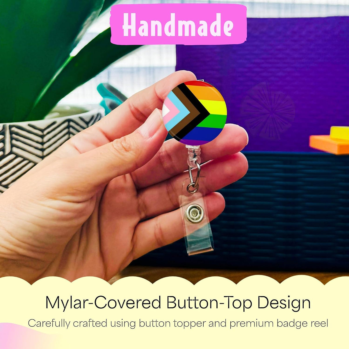Progress Inclusivity Pride Flag Nurse Badge Reel - Handcrafted LGBTQ Rainbow Retractable Badge Clip for Nurses, Nursing Students and Medical Staff