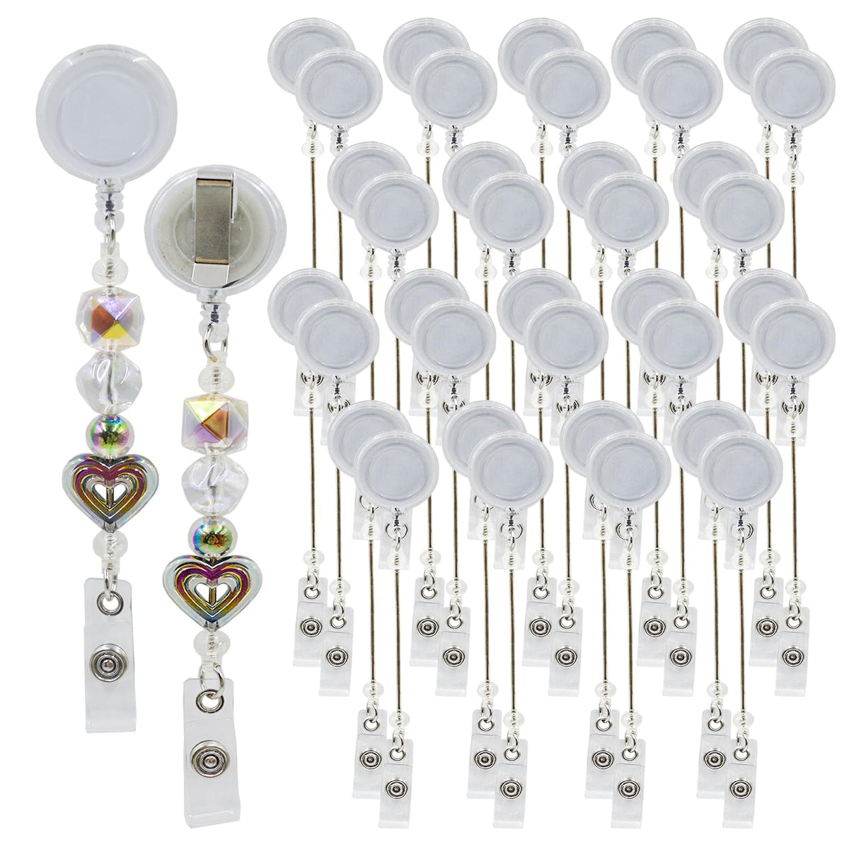 15pcs Colorful Beadable Badge Reels Making Kits - Beaded Blank Bars Bulk - Retractable Badge Reel with Belt Clip for ID Name DIY Gift Beadable Items for Nurses, Teachers, Students, Office, Workers