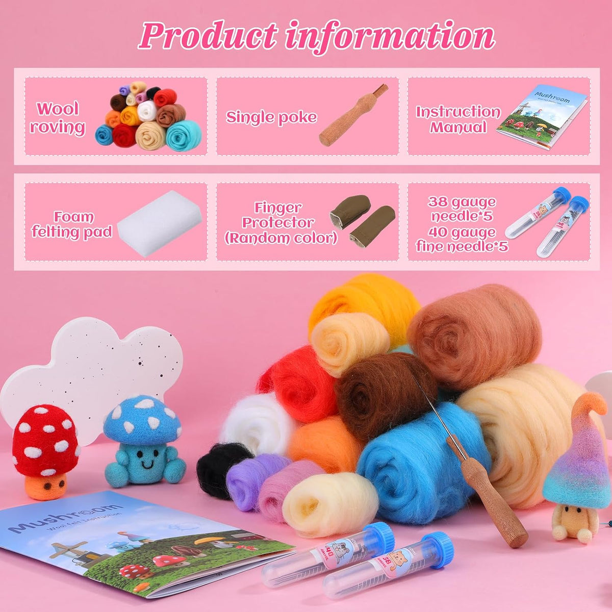 UOOU Needle Felting Kit, Mushroom Wool Felting Kit with Felted Supplies