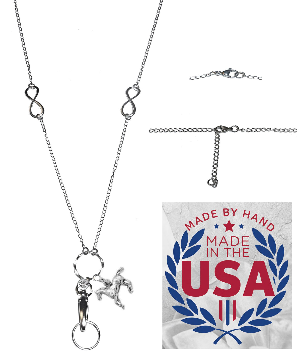 Hidden Hollow Beads Charm Stainless Steel Strong Hand Made USA Women's 34 "Lanyard, ID Badge Card Holder Teacher Nurse Keys