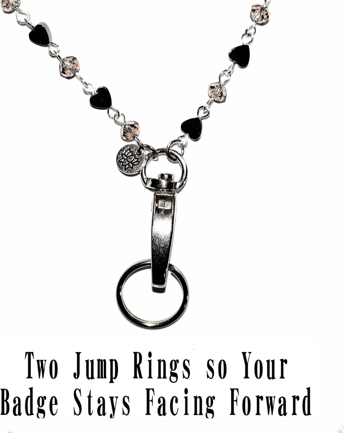 Hidden Hollow Beads Hematite & Crystal Chain Lanyards for ID Card Badge Holder 34", USA Women Teacher Nurse Cruise Keys Cell Phone