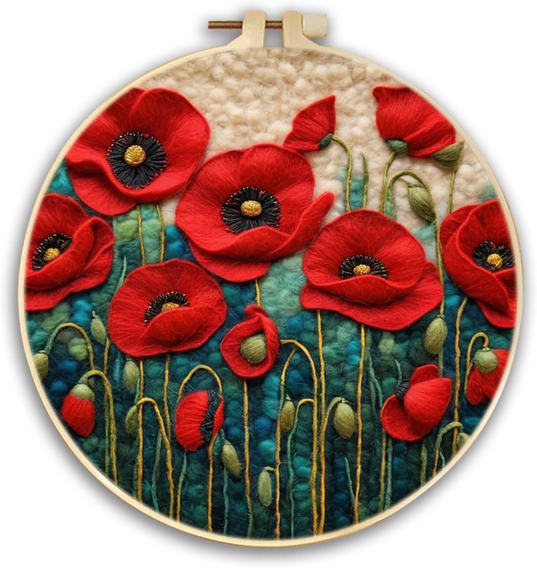 CaptainCrafts Needle Felting Kit for Adults Bright Poppy Flowers Pattern