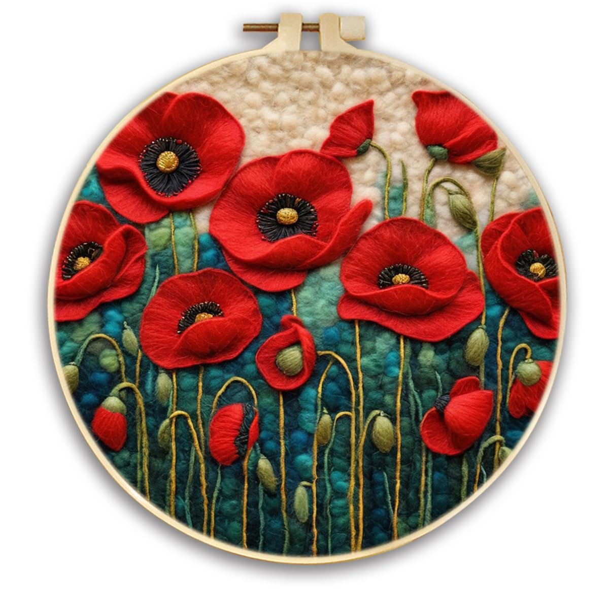 CaptainCrafts Needle Felting Kit for Adults Bright Poppy Flowers Pattern