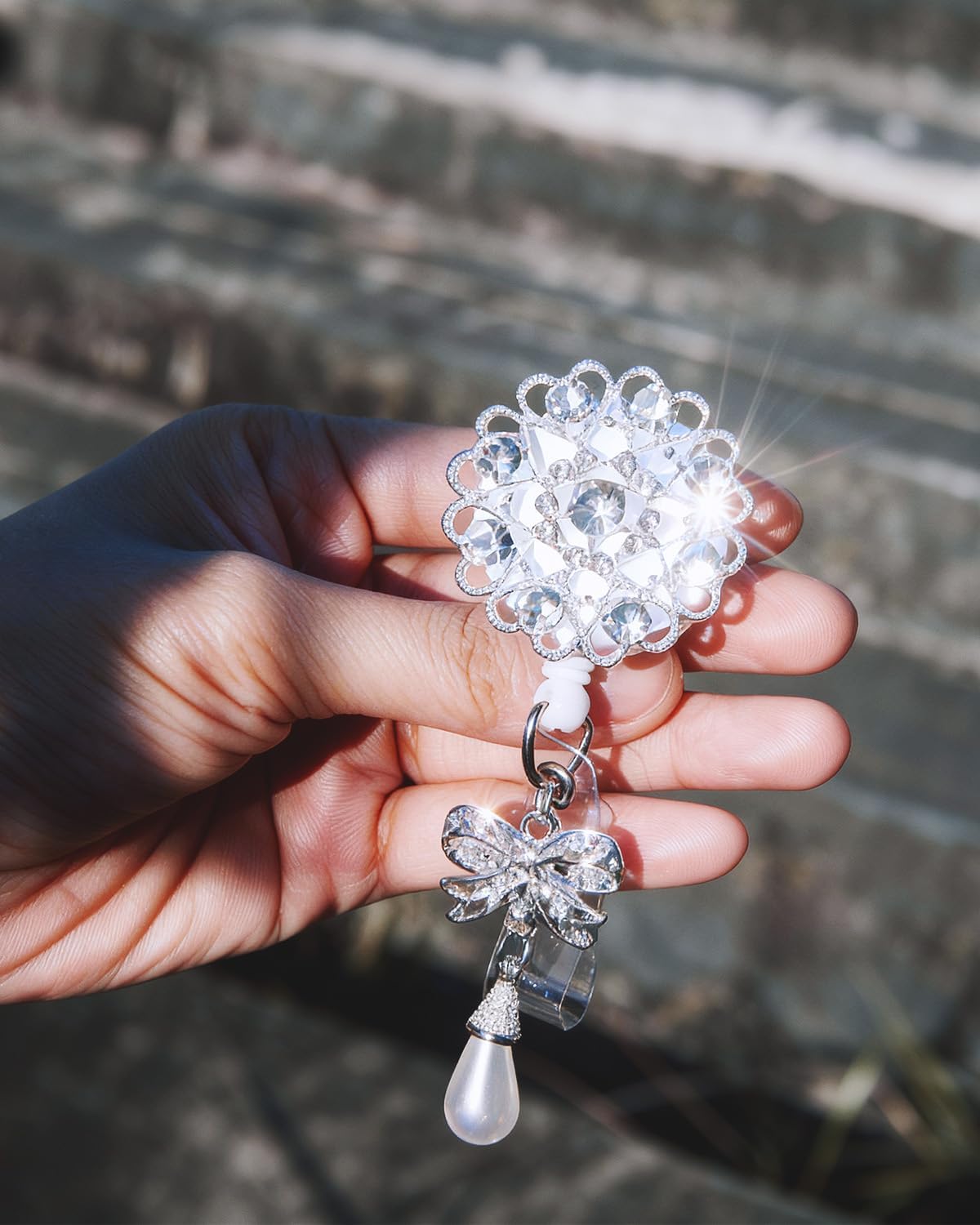 Handmade Bling Rhinestones Retractable Badge Reel, Name Badge Holder with Alligator Swivel ID Badge Clip