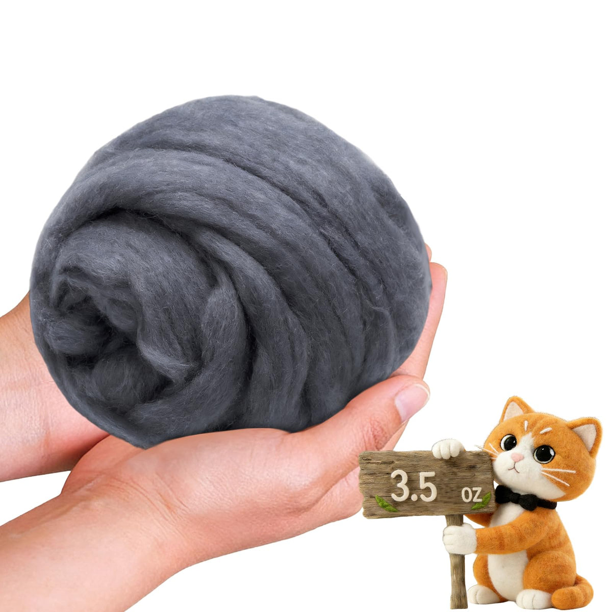 Wool Roving-3.5oz Needle Felting Wool, Soft Multi-Color Wool Fiber, Perfect Felting Wool Pure Wool, Chunky Yarn, for DIY Crafts, NeedleFelting Projects,and Artwork (Light Gray)