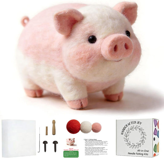 DIY Needle Felting Kit Cute Pink Pig – Needle Felting Starter Kit with Fiber Roving, Needles, Felting Pad & Instructions | Felted Farm Animal Kit for Beginners Adults | DIY Craft Gift Home Decoration