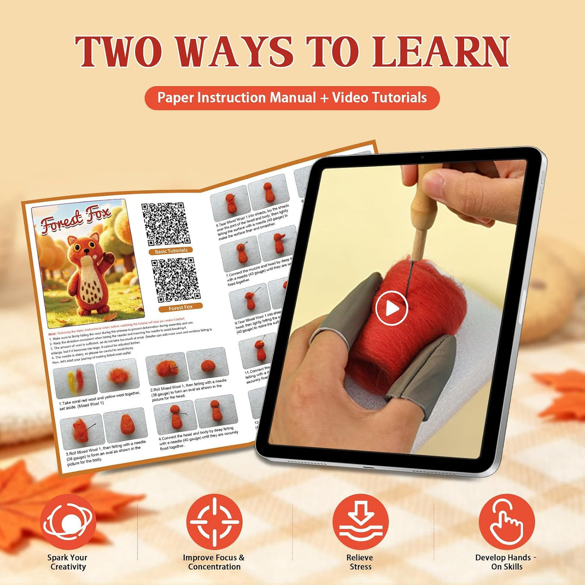OEHPICC Needle Felting Kit for Beginners, Patterned Fox Felting Kit
