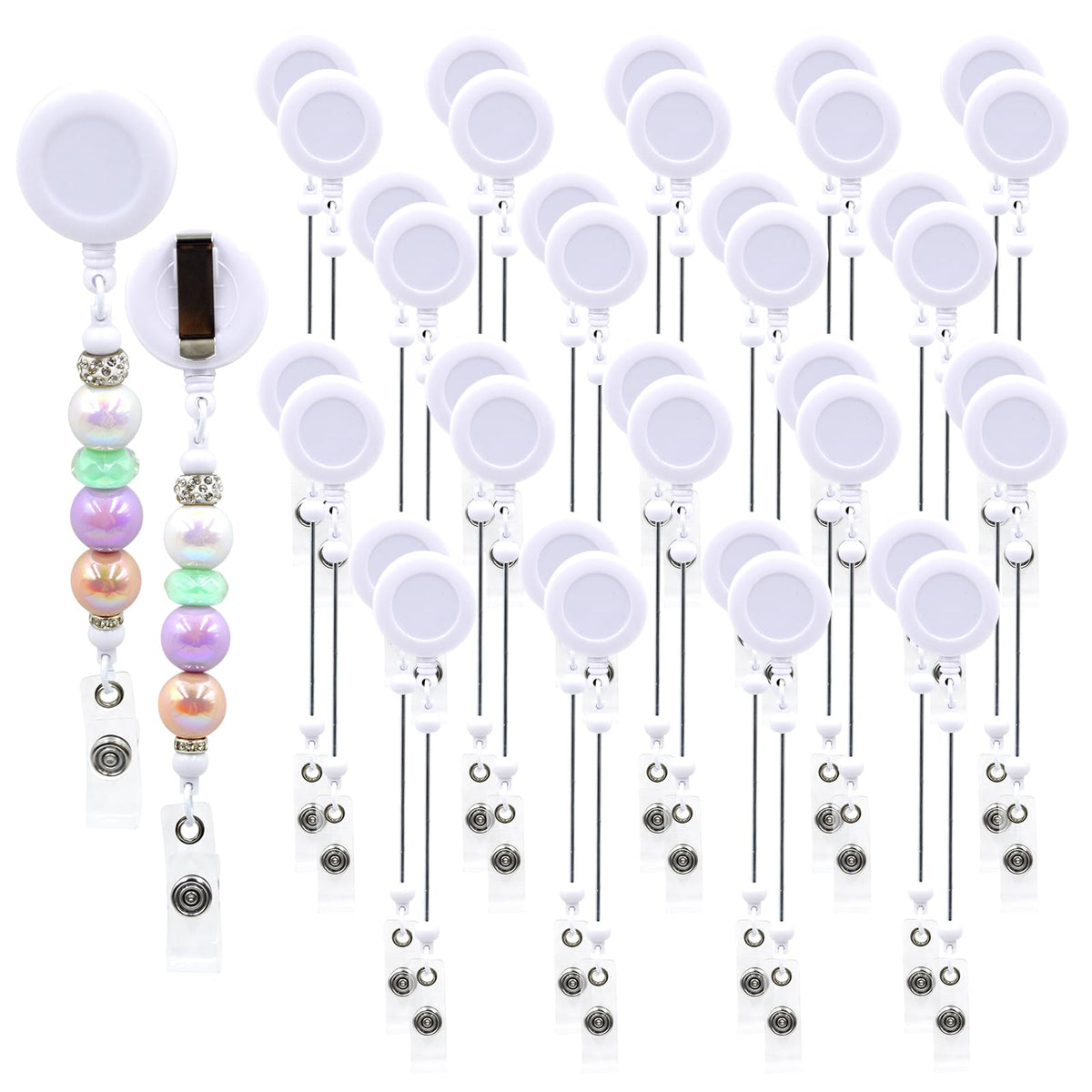 15pcs Colorful Beadable Badge Reels Making Kits - Beaded Blank Bars Bulk - Retractable Badge Reel with Belt Clip for ID Name DIY Gift Beadable Items for Nurses, Teachers, Students, Office, Workers
