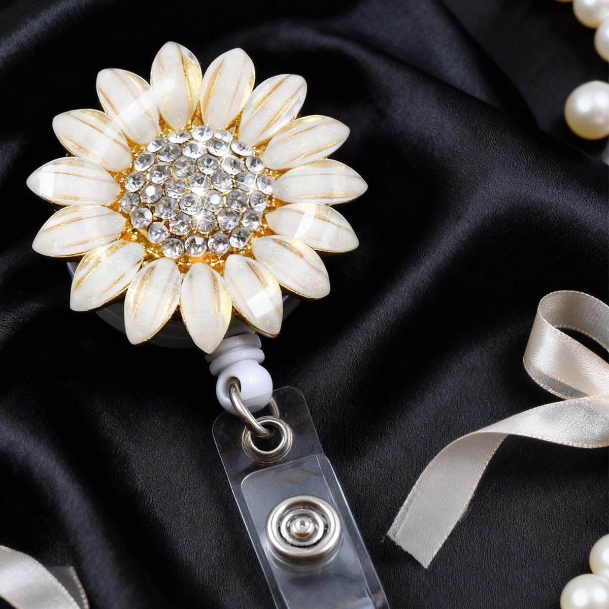 Flower ID Badge Holders Retractable with Alligator Clip, Name Badge Clips Retractable, Nurse Badge Reel Bling