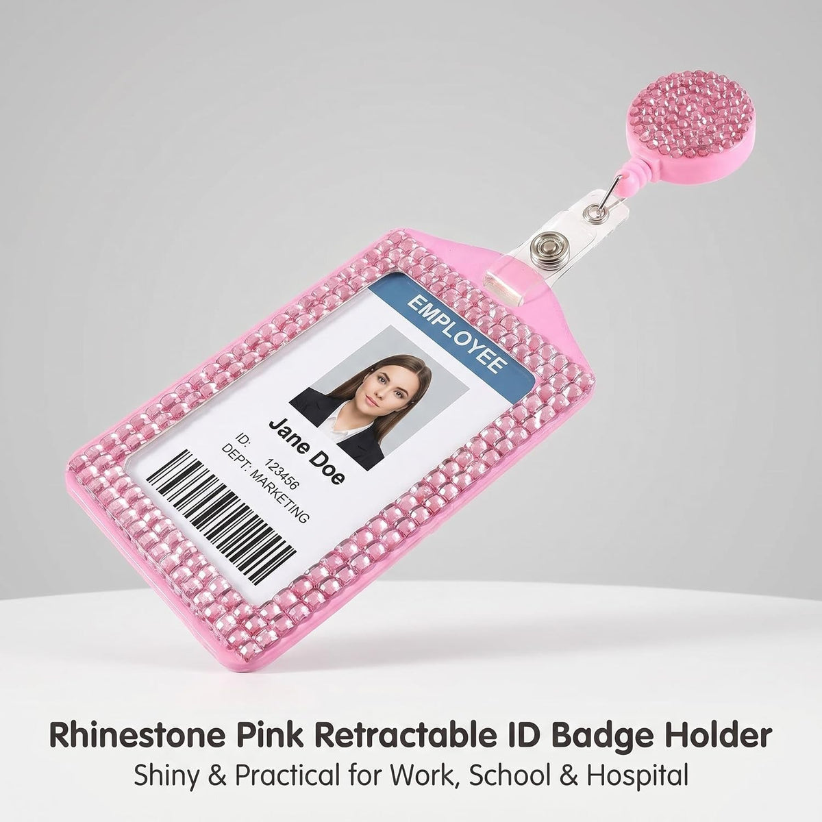 Fashion Retractable Pink Crystal Neck Lanyard,Premium Bling ID Name Badge Holder,Portable Rhinestone Work Badge Reel Clip for Nurse,Teacher,Doctor,Women(Vertical Card Holder,Baby Pink)