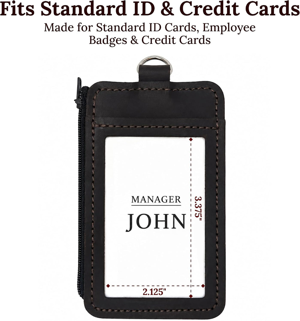 Genuine Leather Badge Holder with Detachable Lanyard – ID Card Holder with Zipper Pocket, Handmade Leather Name Tag Holder for Work, Office, Events & Travel, Brown