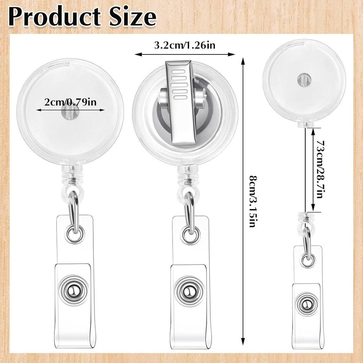 50 Pack Retractable Badge Reels with Swivel Alligator Clip, Clear