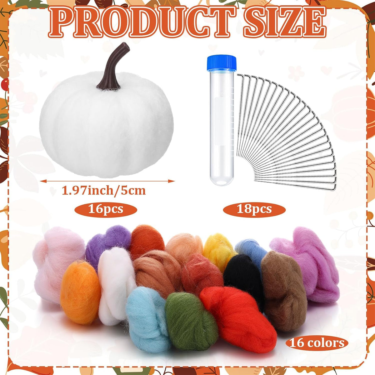 Frienda 16 Set Pumpkin Needle Felting Kits for Fall Halloween Thanksgiving