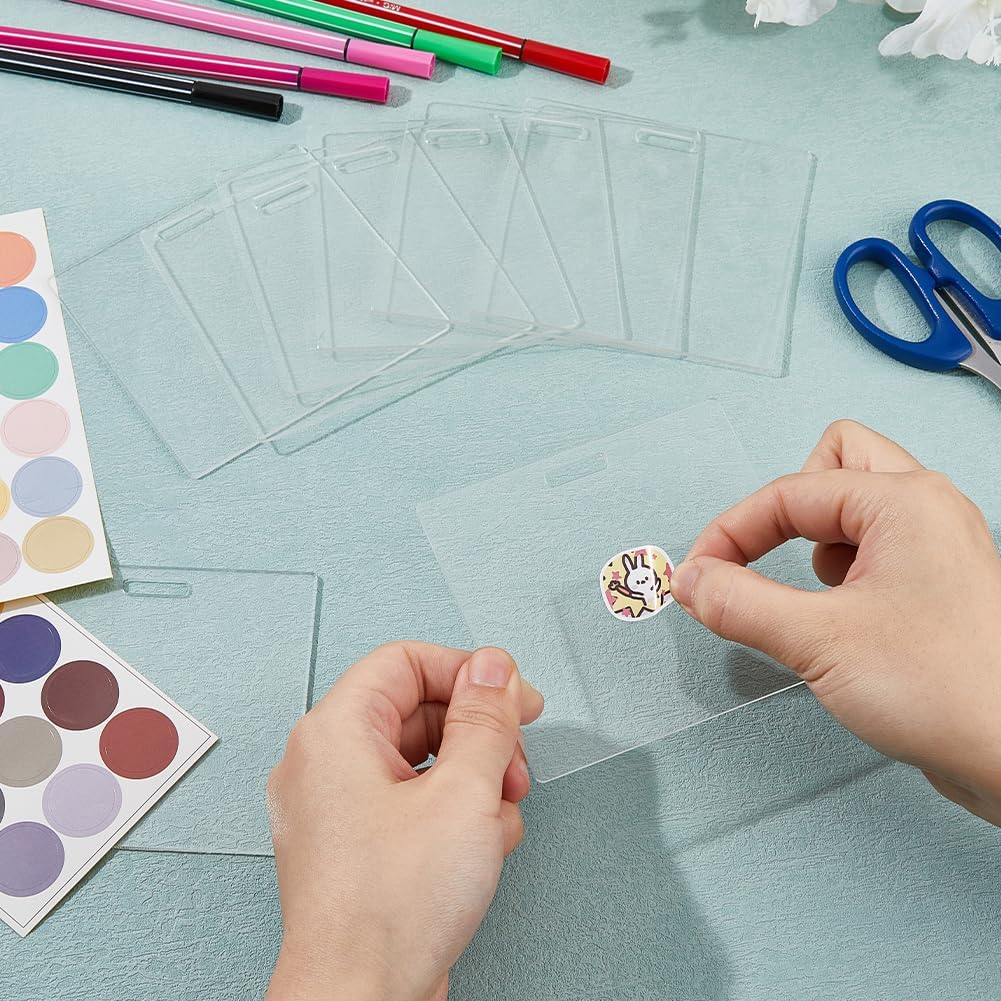 SUPERFINDINGS 12Pcs Acrylic Badge Blanks Clear ID Card Holders Decorations Acrylic Badges Buddy Buddy Blanks for Teacher Nurse Office 4x3.7inch