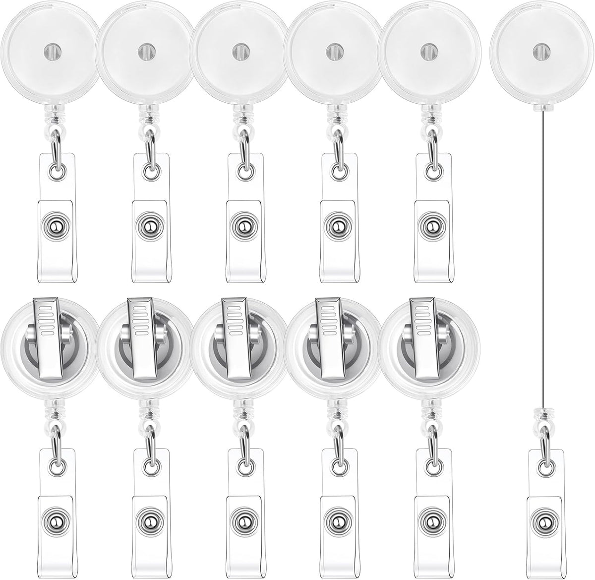 50 Pack Retractable Badge Reels with Swivel Alligator Clip, Clear