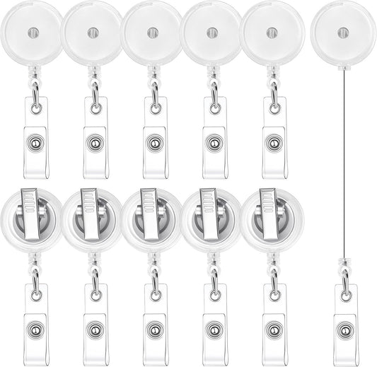 50 Pack Retractable Badge Reels with Swivel Alligator Clip, Clear