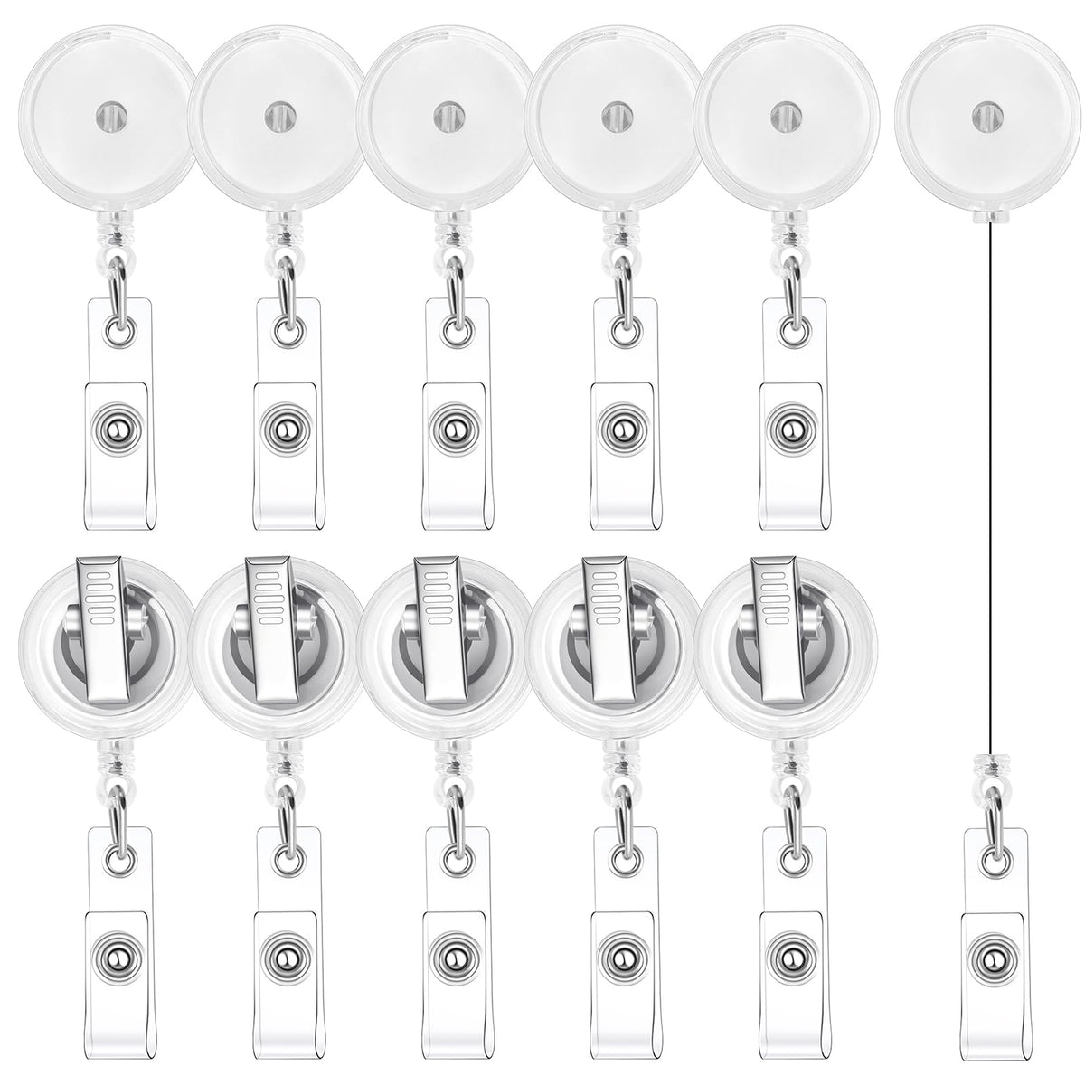 50 Pack Retractable Badge Reels with Swivel Alligator Clip, Clear