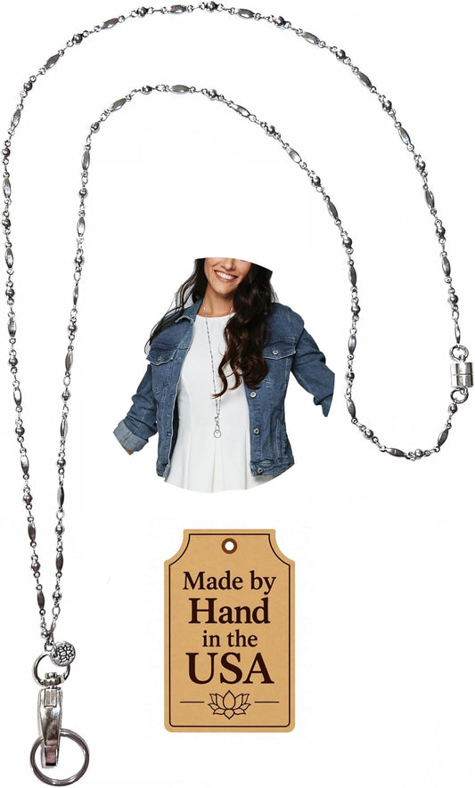 Hidden Hollow Beads Slim Style Women's Fashion Beaded Lanyard, 34" Jewelry Lanyard for ID Badge Holder and Keys