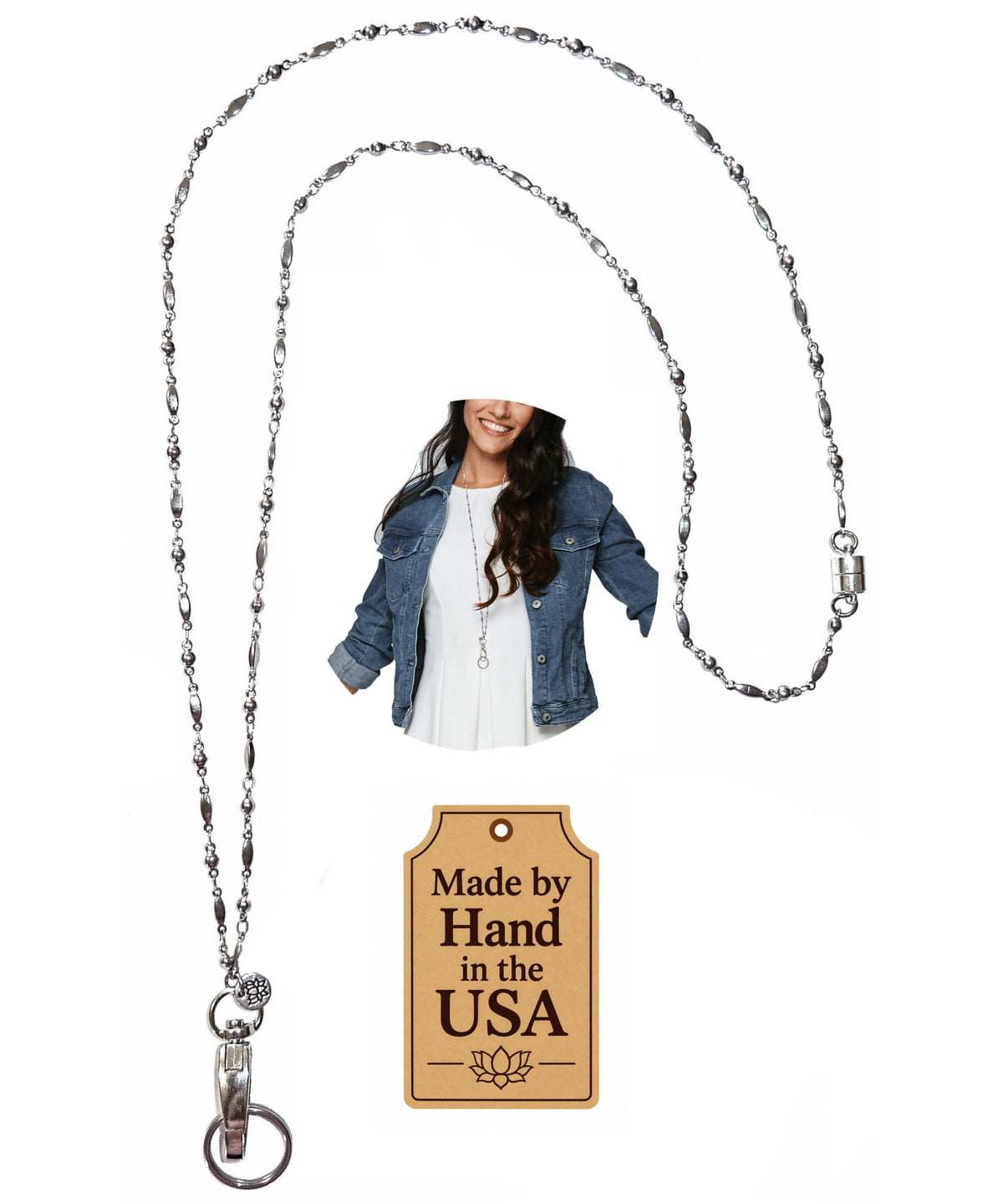 Hidden Hollow Beads Slim Style Women's Fashion Beaded Lanyard, 34" Jewelry Lanyard for ID Badge Holder and Keys
