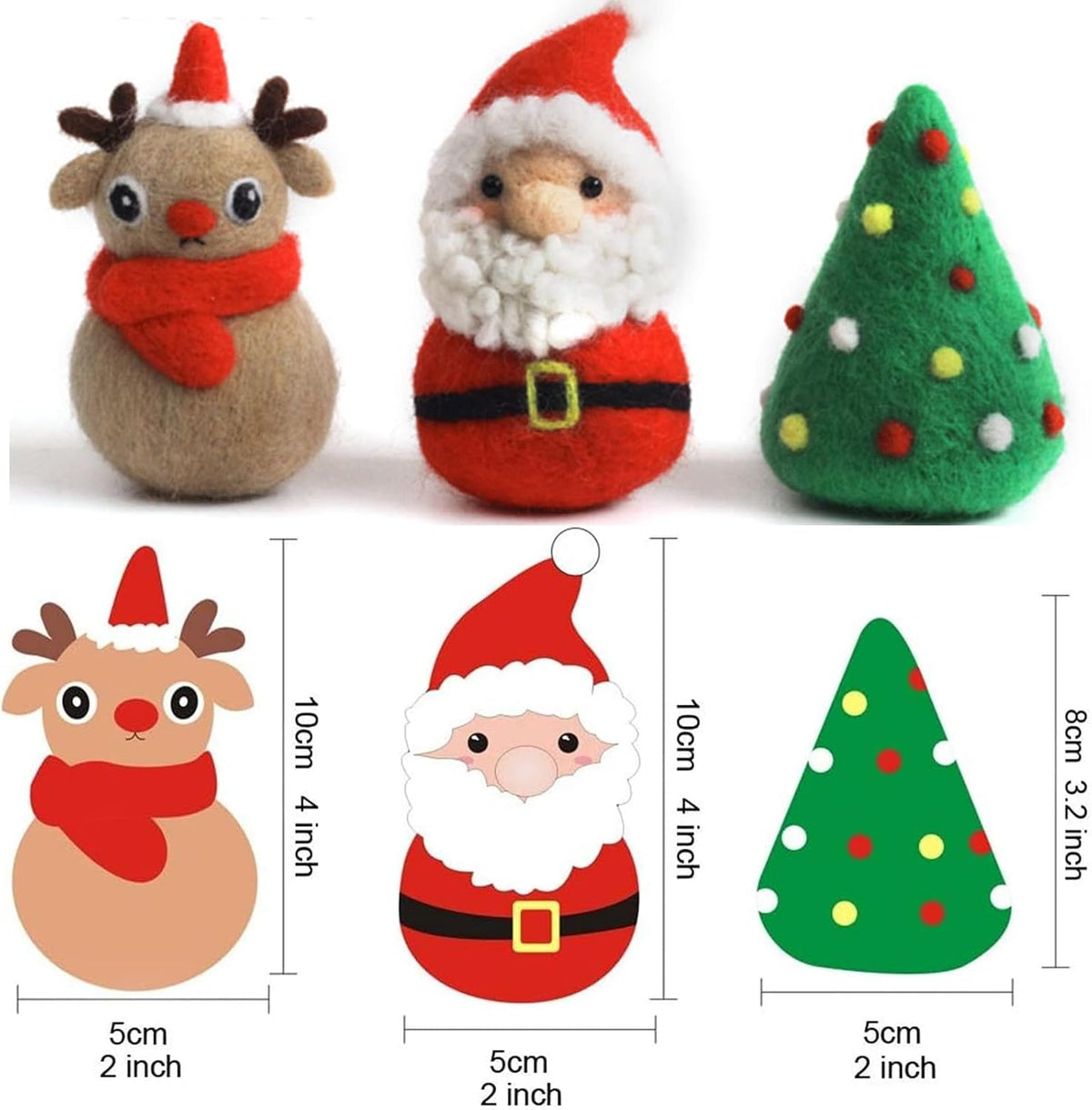 3 Pack Santa Claus Needle Felting Beginners Kits, Christmas Tree Reindeer