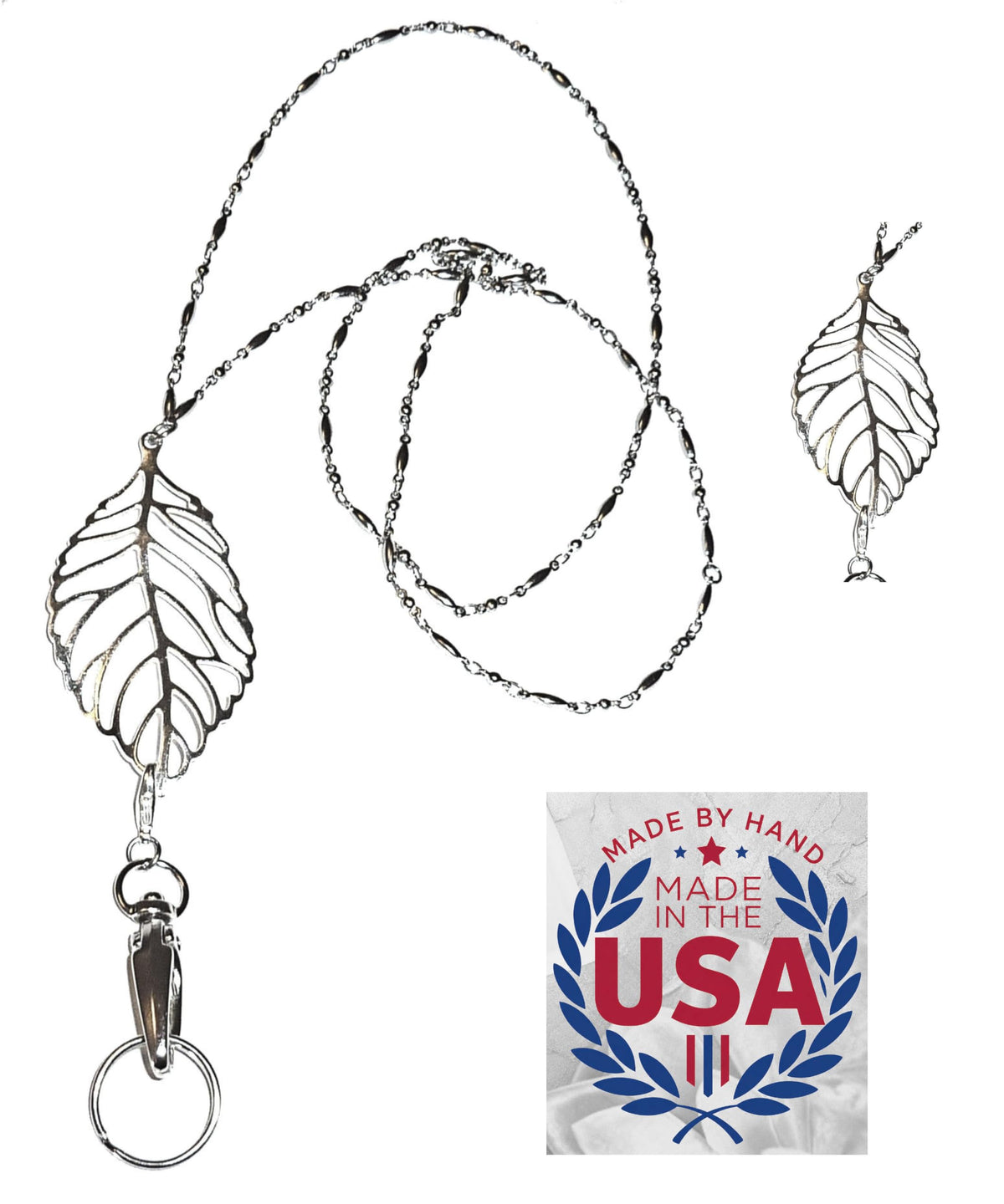 Hidden Hollow Beads Pendant Stainless Steel Strong Hand Made USA Women's 34 "Lanyard, ID Badge Card Holder Teacher Nurse Keys