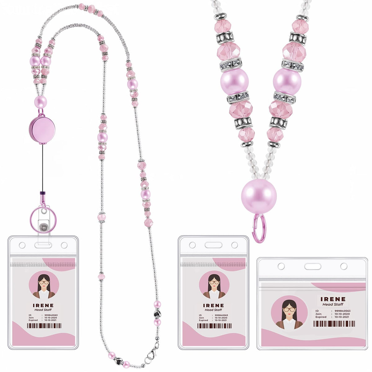 Beaded Teacher Lanyard with Retractable Badge Reel, Black