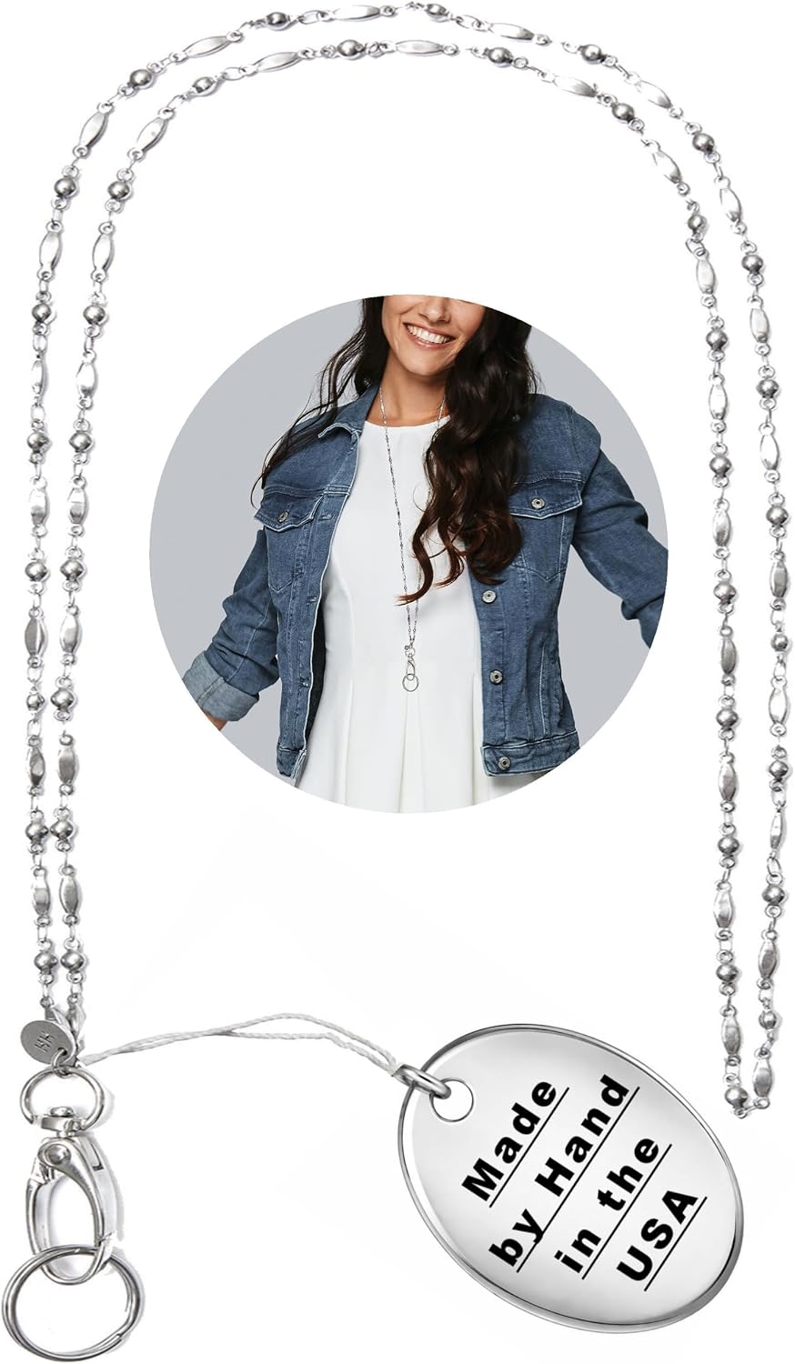 Hidden Hollow Beads Slim Style Women's Fashion Beaded Lanyard, 34" Jewelry Lanyard for ID Badge Holder and Keys