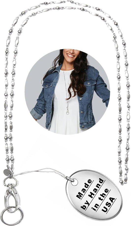 Hidden Hollow Beads Slim Style Women's Fashion Beaded Lanyard, 34" Jewelry Lanyard for ID Badge Holder and Keys