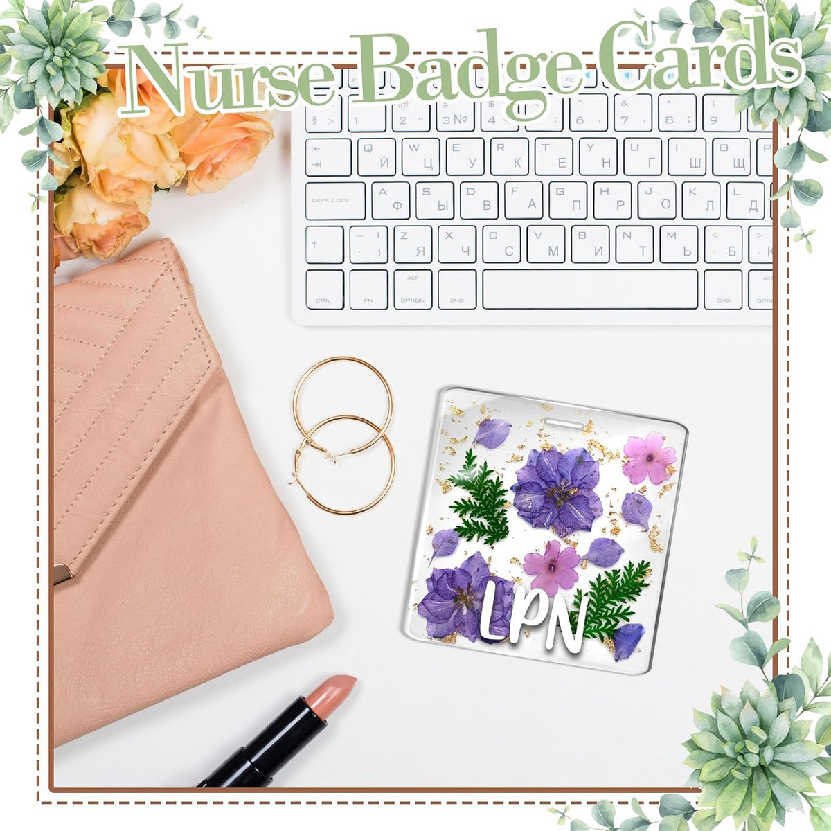 Custom Nurse Badge Personalized Name Pin, Purple, LPN