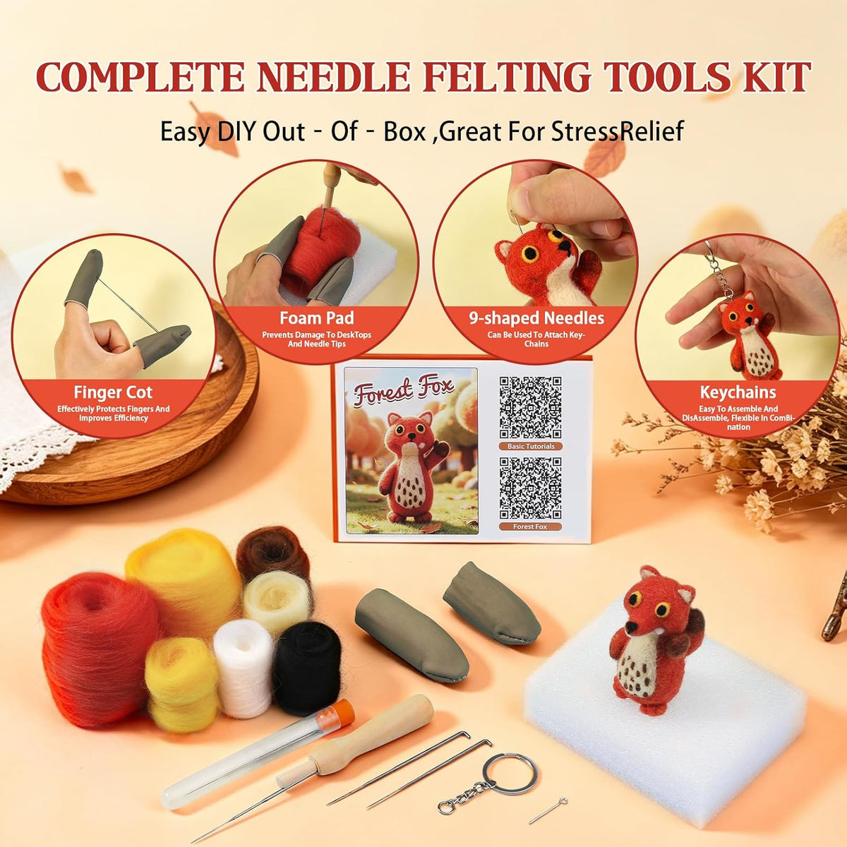 OEHPICC Needle Felting Kit for Beginners, Patterned Fox Felting Kit