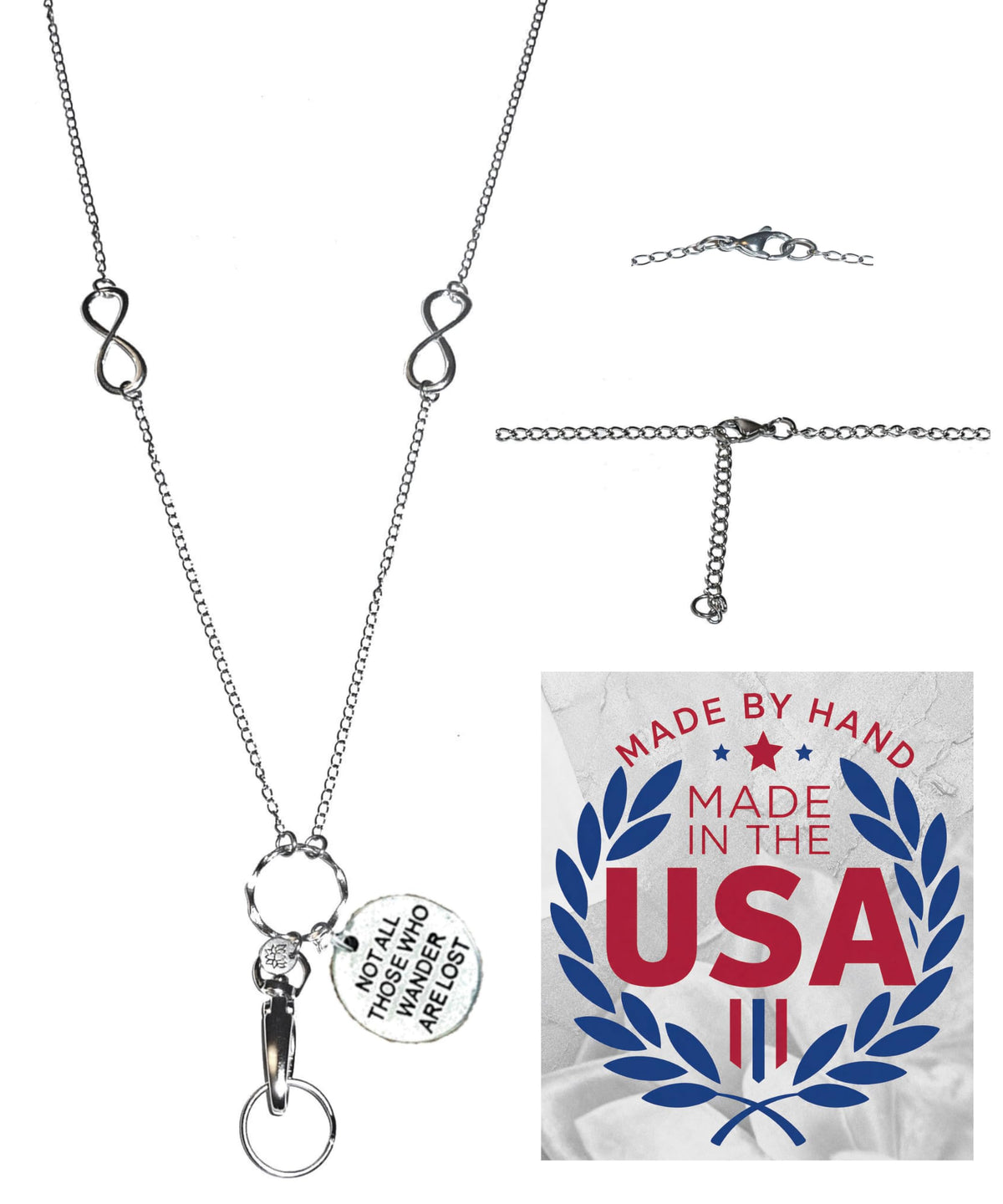 Hidden Hollow Beads Charm Stainless Steel Strong Hand Made USA Women's 34 "Lanyard, ID Badge Card Holder Teacher Nurse Keys