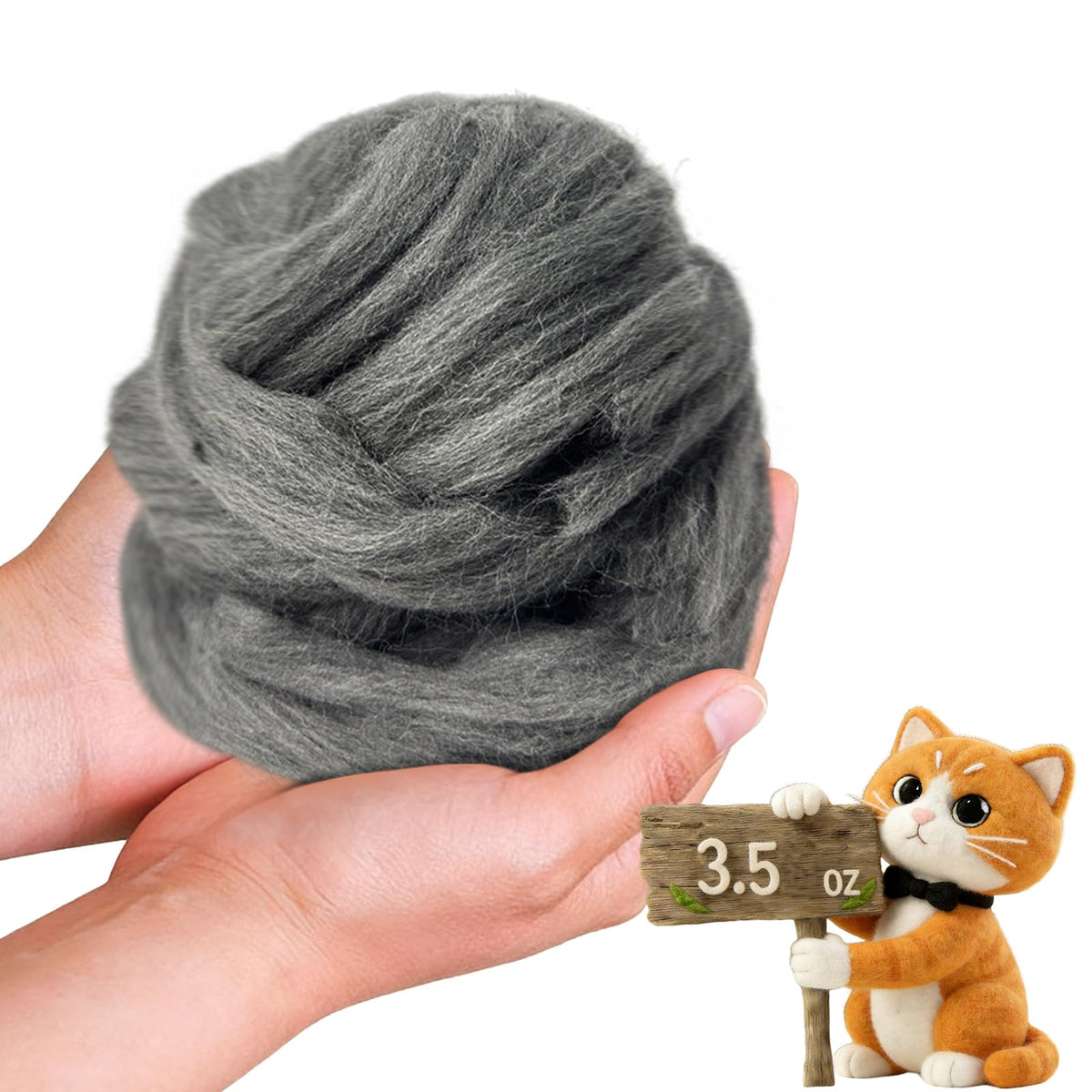Wool Roving-3.5oz Needle Felting Wool, Soft Multi-Color Wool Fiber, Perfect Felting Wool Pure Wool, Chunky Yarn, for DIY Crafts, NeedleFelting Projects,and Artwork (Light Gray)