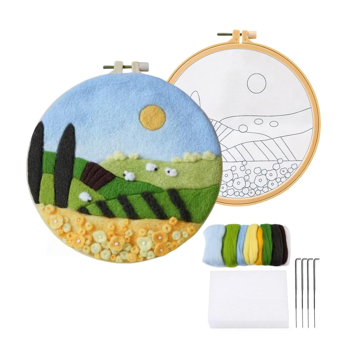 Wonafa DIY Wool Needle Felt Starter Kit, Beginner Needle Felt Kit with Wool Felt Bag, Felts Needles, Photo Frame, Foam Mat, Felts Cloth and Instructions for Home Decor, Art Crafts (K2)