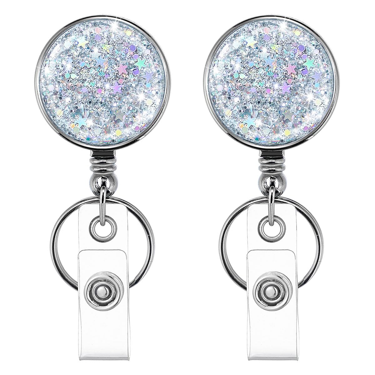 Glittery Retractable Badge Holder Reels with Belt Clip & Key Ring 6-Pack