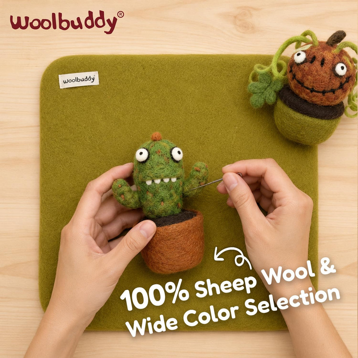 Woolbuddy Needle Felting Mat 10 x 10 x 1.5 Inch (Olive), Pure Wool Felt Pad