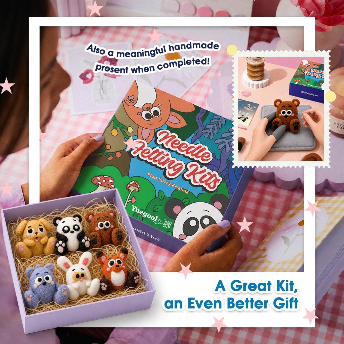 yuegool Needle Felting Kit Beginners, 6 Sets Exclusive Animals Wool Craft