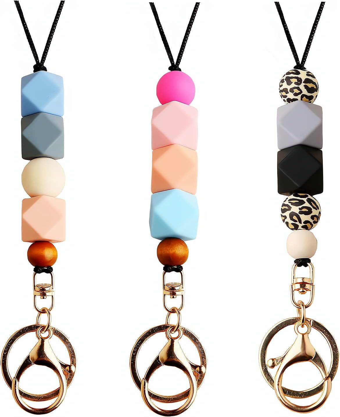 3PCS Teacher Breakaway Lanyards for Id Badges and Keys, Beaded Cute Badge Lanyards for Women Soft Nurse Necklace Boho Lanyards Fashion Silicone Bead Lanyard