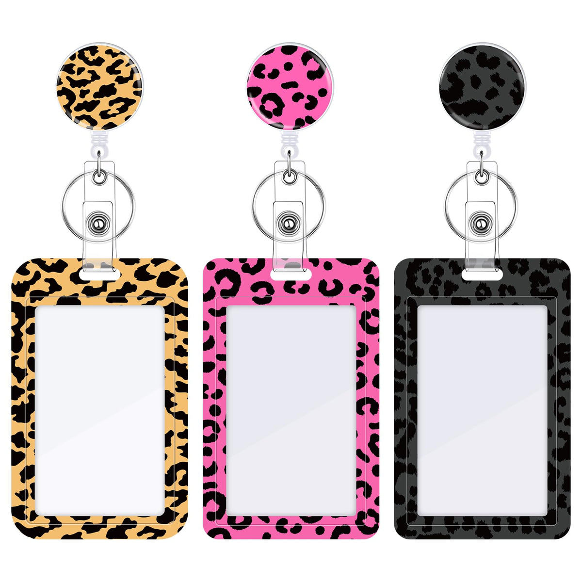 3 Pack Boho Id Badge Holder with Retractable Reel, Vertical ID Card Holder