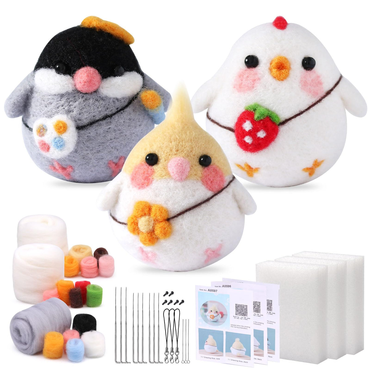 SOCNITC 3 Pcs Animal Needle Felting Starter Kit with Needle Felting Tools